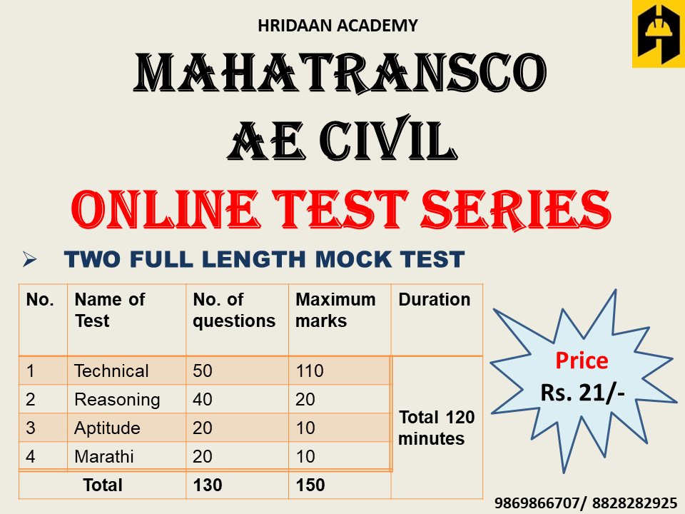 MAHATRANSCO AE CIVIL FULL LENGTH MOCK TEST SERIES