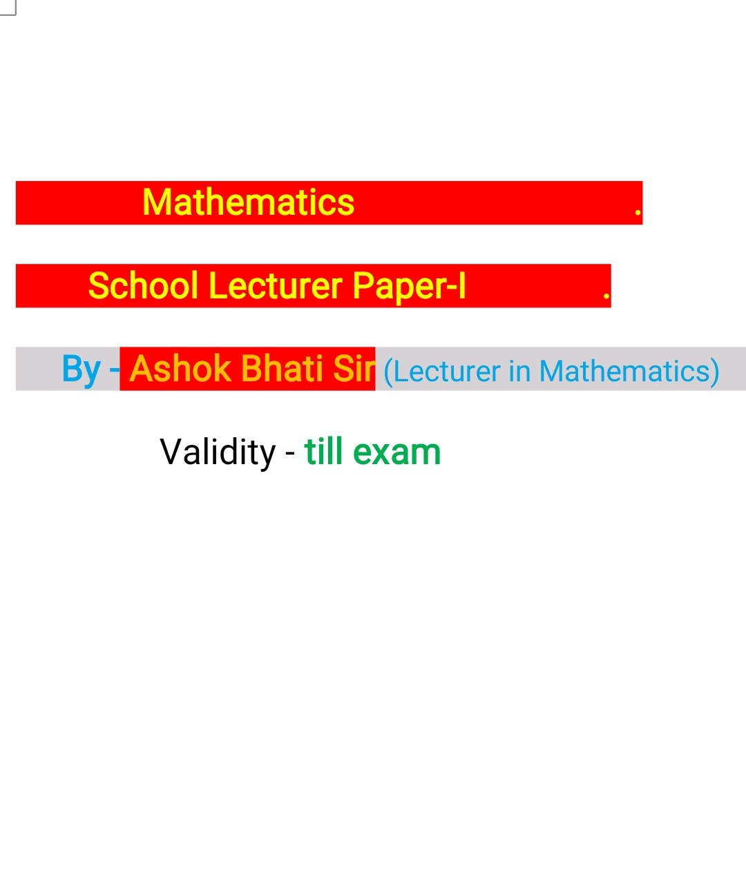 Mathematics ( School Lecturer Paper-I) 396590